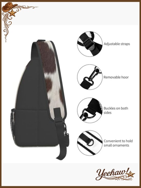 Cow Print Sling Backpack Crossbody Bag Adjustable Strap Daypack Hiking Travel